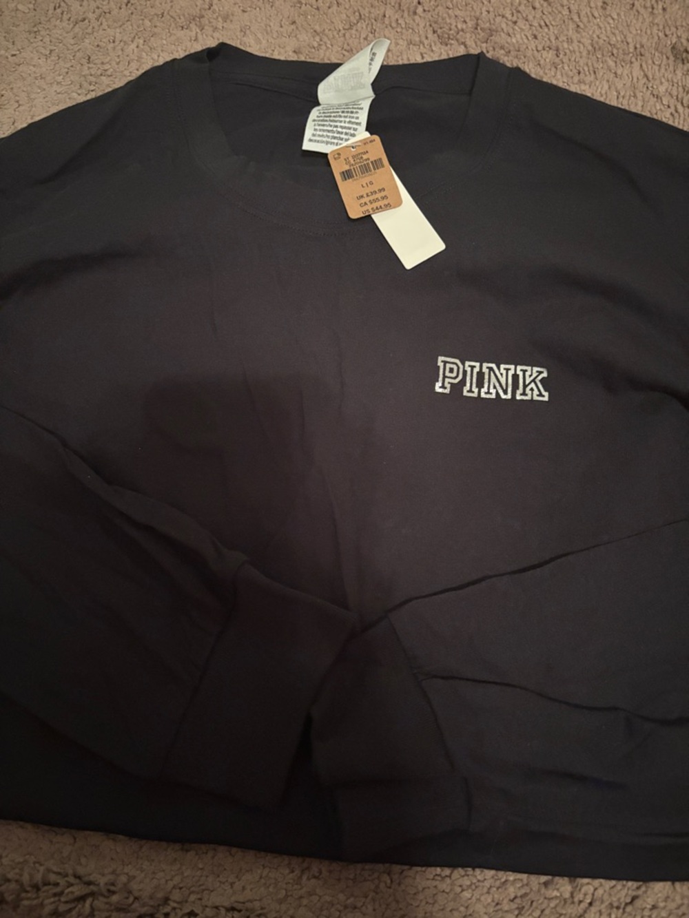 PINK Victoria's Secret Long Sleeve Tee - Black with Silver logo